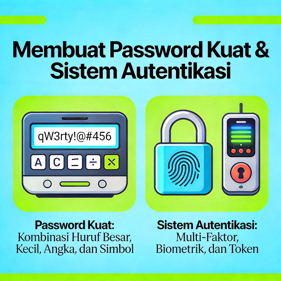 Ilustrasi grafis tentang konsep membuat password yang kuat dan sistem autentikasi